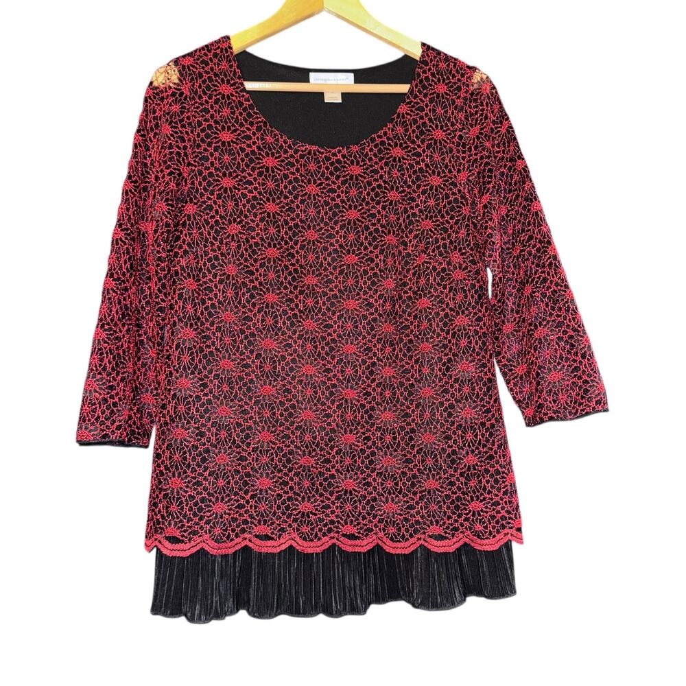 Christopher Banks Lace Blouse Floral Womens Med Tiered Textured Asian Inspired